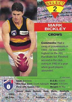 1994 Select AFL #2 Mark Bickley Back